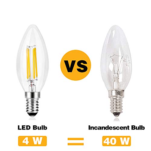 Wedna Bombillas Vela de Filamento LED E14, 4W equivalente a 40 W, 420 Lúmenes Blanco Cálido 2700K, No regulable - Pack de 10