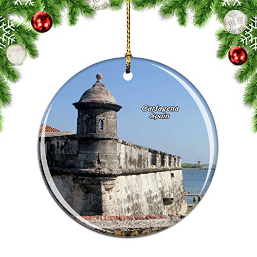 Weekino España Ciudad Amurallada Cartagena Decoración de Navidad Árbol de Navidad Adorno Colgante Ciudad Viaje Colección de Recuerdos Porcelana 2.85 Pulgadas