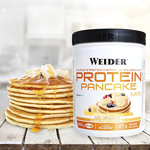 Weider Protein Pancake Mix Vainilla. Tortitas de harina de avena integral, enriquecidas con proteinas. Sabor Banana - 600 gr