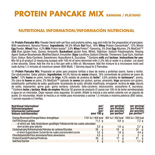 Weider Protein Pancake Mix Vainilla. Tortitas de harina de avena integral, enriquecidas con proteinas. Sabor Banana - 600 gr