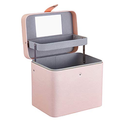 weiqiang Estuche cosmético multifunción de Gran Capacidad de Doble Capa Simple Bolsa de Almacenamiento de cosméticos Grande Maquillaje Caja de Almacenamiento portátil Placa de elevación Desnuda Rosa
