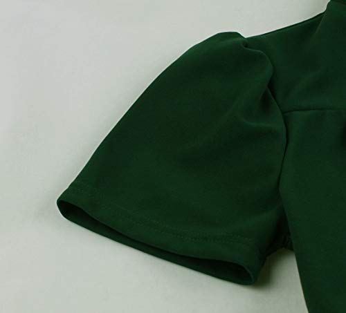 Wellwits Vestido vintage plisado frontal de los años 40 con cuello de diamante - Verde - 46 ES/48 ES más