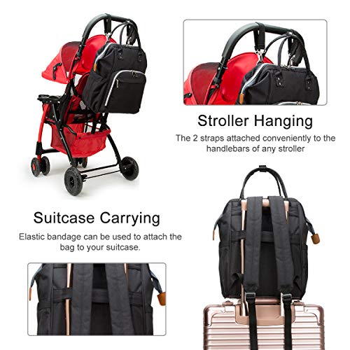 Wemk Mochilas de Pañales y Biberones, Mochila Maternidad Portatil con Bolsillo Térmico para Biberones, Fondo Impermeable, Bolsa para Carrito de Bebé, Gran Capacidad - Negra