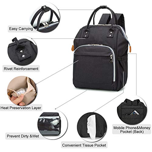 Wemk Mochilas de Pañales y Biberones, Mochila Maternidad Portatil con Bolsillo Térmico para Biberones, Fondo Impermeable, Bolsa para Carrito de Bebé, Gran Capacidad - Negra