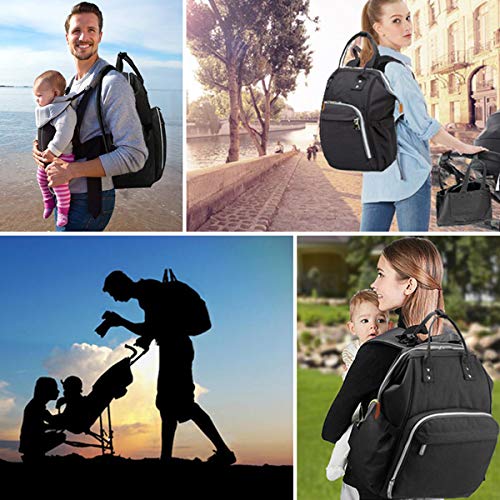 Wemk Mochilas de Pañales y Biberones, Mochila Maternidad Portatil con Bolsillo Térmico para Biberones, Fondo Impermeable, Bolsa para Carrito de Bebé, Gran Capacidad - Negra