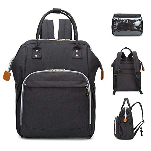 Wemk Mochilas de Pañales y Biberones, Mochila Maternidad Portatil con Bolsillo Térmico para Biberones, Fondo Impermeable, Bolsa para Carrito de Bebé, Gran Capacidad - Negra