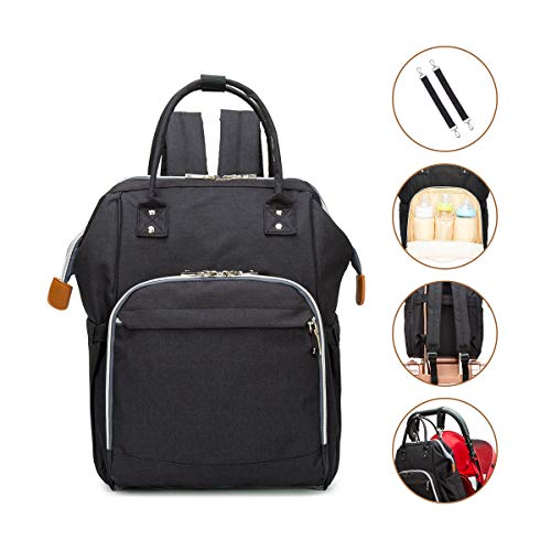 Wemk Mochilas de Pañales y Biberones, Mochila Maternidad Portatil con Bolsillo Térmico para Biberones, Fondo Impermeable, Bolsa para Carrito de Bebé, Gran Capacidad - Negra