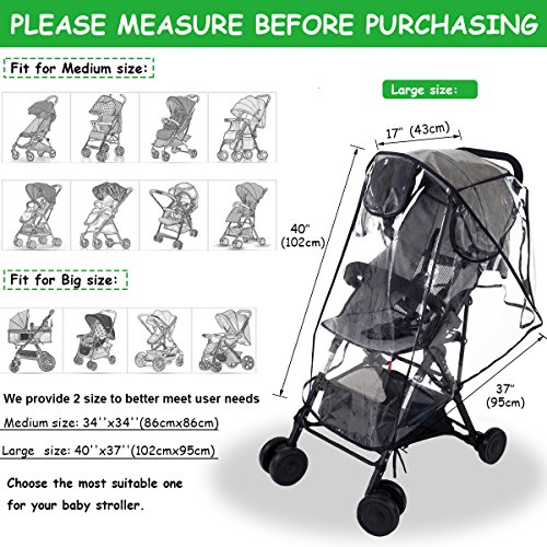 Wemk Protector de Lluvia para Silla de Paseo, Cubierta de Lluvia para Cochecitos, con 3 Ventanas de Ventilación, Transparente Burbuja de Lluvia de Material de EVA - Tamaño Grande