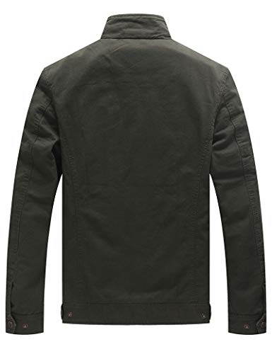 WenVen Chaqueta de Algodón Primavera Sahariana para Hombre Verde Militar X-Large