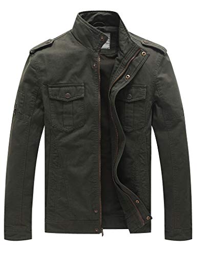 WenVen Chaqueta de Algodón Primavera Sahariana para Hombre Verde Militar X-Large