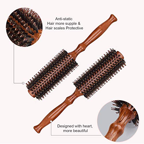 Werrtt Cepillo Redondo Pelo Para El Cabello De Cerdas Naturales De Jabalí Y Mango de Madera Para Mujeres Y Hombres, Cepillo Pelo, Secado De Cabello, Diámetro 5 CM …