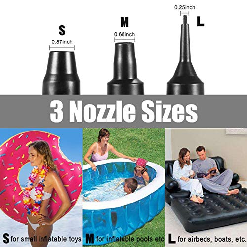 Wesho Bomba, 3 Boquillas Portátil Hinchador Eléctrico Inflador/Deflador para Colchones de Aire, 12V Cable de conexión del Coche Botes Inflables, DC12V/AC220V, Unisex-Adult, 13X13X11.5CM