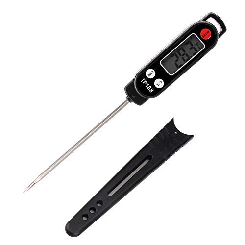 WesKimed Termómetro de Cocina Digital con Pantalla LCD Termómetro electrónico, Funda Protectora, Lectura Instantánea en 5 Segundos, para Freidora, Barbacoa, Comida, Leche, Café y Agua de Baño,Negro