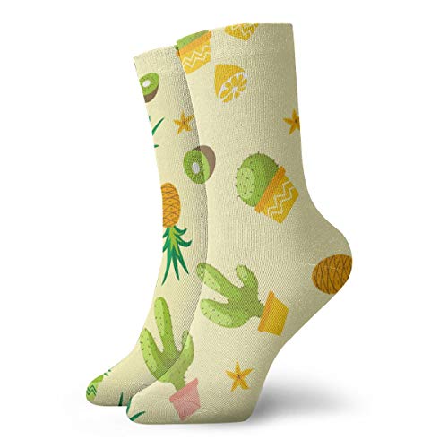 Wfispiy Botanicals Pattern Cactus Pineapple Kiwi Herbs Bac Rendimiento sobre la pantorrilla Calcetines deportivos