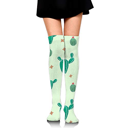 Wfispiy Calcetines por encima de la rodilla Botanicals Pattern Cactus Green Background 60cm Calcetines de tubo unisex sobre la pantorrilla