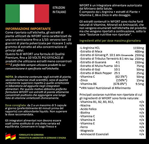 WFORT 120 Pastillas Hombre | Potenciador Masculino - Vigorizante & Booster de Testosterona | Potencia Extra y Energía