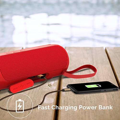 Wharfedale Bluetooth Speaker 20W Wireless Portable Speaker,IPX7 Waterproof,Rich Bass,Loud Sound,Power Bank,8H Playtime,Bulit-in Mic,For Camping,Outdoors,Garden,Shower … (Red)