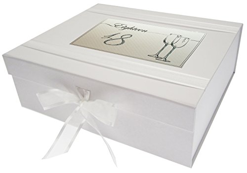 White Cotton Cards – Caja de Recuerdos, de 18 años de cumpleaños, tamaño Grande, Copas, Junta, Color Blanco, 27,2 x 32 x 11 cm