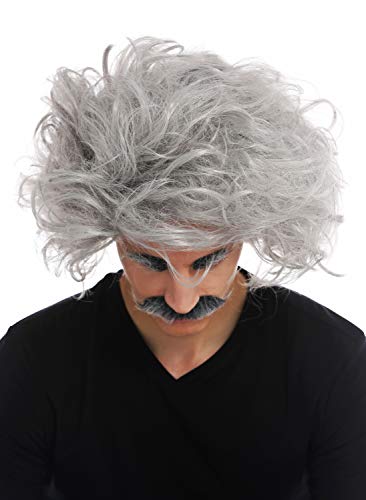 WIG ME UP- 31999-FR68A Peluca Carnaval Halloween Einstein científico Loco Abuelo Profesor Gris Salvaje Bigote