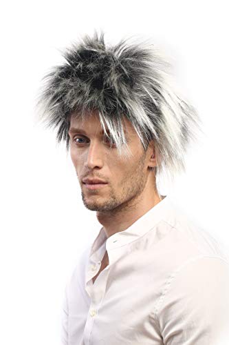 WIG ME UP- 60287-P103T613 Peluca Mujer Hombre Carnaval Halloween Wave Punk Estrella del Pop Negro y Rubio Blanco cardar Algo 80