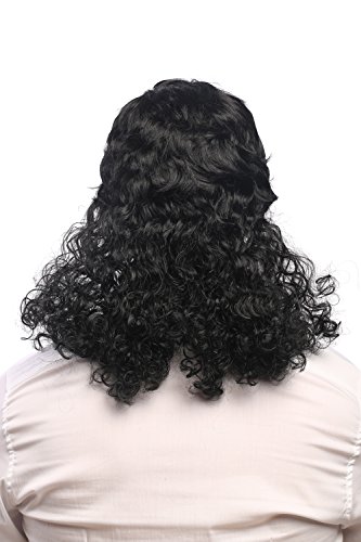 WIG ME UP- 60893-P103 Peluca Hombres Mujeres Carnaval Rizado mójol Estrella de Cine Cantante quinqui macarra Negro