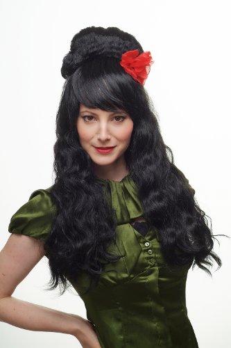 WIG ME UP Carnaval, Peluca, España, Estilo Señorita años 60, Negro, Largo Beehive 81193-P103