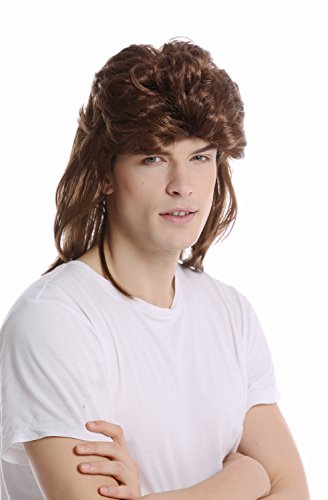 WIG ME UP- G-2-ZA6 Peluca Mujer Hombre Halloween Carnaval Mullet Largo cardado marrón 80s Pacorro
