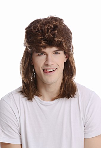 WIG ME UP- G-2-ZA6 Peluca Mujer Hombre Halloween Carnaval Mullet Largo cardado marrón 80s Pacorro