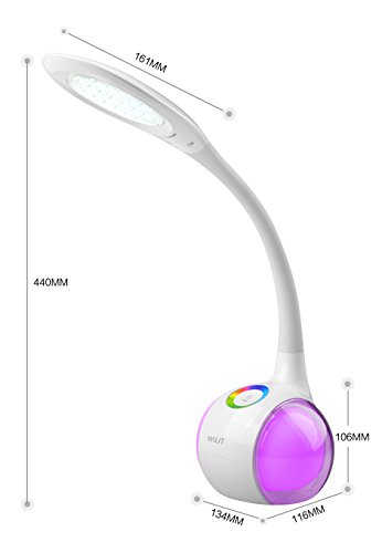 WILIT T3 Lámpara de Escritorio Táctil, 256 RGB Luz de Color, 3 Niveles de Brillo, Flexo LED Regulable, Lámpara de Mesa Ajustable, Brazo Tipo Cuello de Cisne, Protección para los Ojos, 5W, Blanco