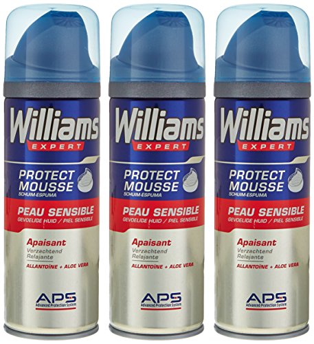 Williams Espuma Afeitar Piel Sensible - 3 Recipientes de 200 ml - Total: 600 ml