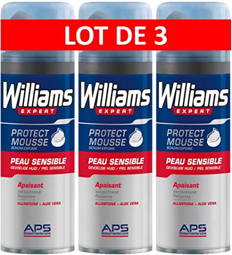 Williams Espuma Afeitar Piel Sensible - 3 Recipientes de 200 ml - Total: 600 ml