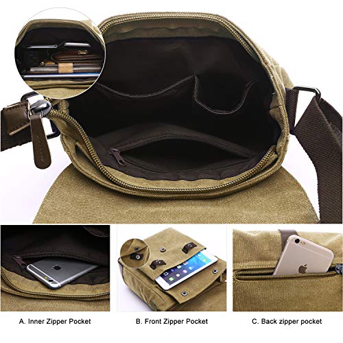 Wind Took Bolso Bandolera de Lona Bolso Mensajero Bolso de Hombro Unisex Bolsos Cruzados Shoulder Bag Bolso Casual para Trabajo Viaje Diario Caqui