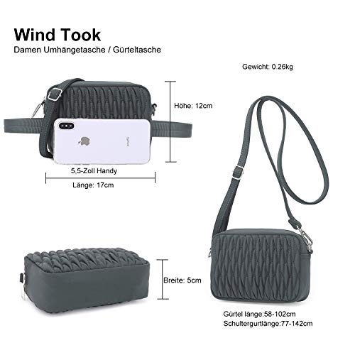 Wind Took Riñonera de la Moda Mujer Bolsos Bandolera Mujer Bolso Hombro Riñonera Casual Bolso de Cintura 2 In 1 Multifuncional Gris