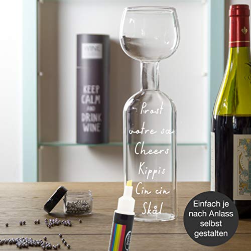 Wine Lovers Botella de Vino de Cristal con rotulador de Tiza - Botella de Vino de Cristal XXL con Lema - Botella de Vino Ideal como Idea de Regalo Divertida - Bolas de Limpieza Incluidas