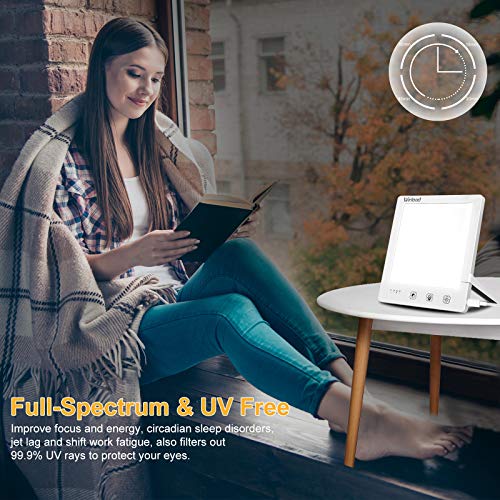 Winload Lámpara de Terapia de Luz, Lámpara de Luz Diurna 10,000 Lux, Lámpara SAD con Colores y Brillo Ajustables, 4 Ajustes de Temporizador, Lampara Luminoterapia para la Depresión Estacional