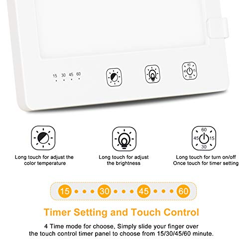 Winload Lámpara de Terapia de Luz, Lámpara de Luz Diurna 10,000 Lux, Lámpara SAD con Colores y Brillo Ajustables, 4 Ajustes de Temporizador, Lampara Luminoterapia para la Depresión Estacional