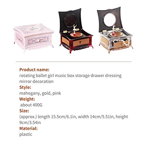 winnerruby Caja de Almacenamiento de joyería con Espejo de Maquillaje Ballet Giratorio Almacenamiento de música Caja de música Clásico tocador Creativo Exquisito Ornamento