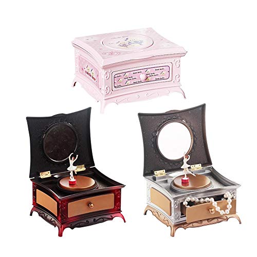 winnerruby Caja de Almacenamiento de joyería con Espejo de Maquillaje Ballet Giratorio Almacenamiento de música Caja de música Clásico tocador Creativo Exquisito Ornamento