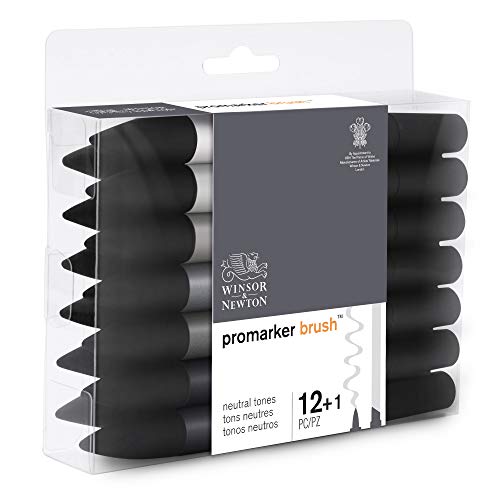 Winsor & Newton - Set de Rotuladores ProMarker Brush, 12 + 1 Unidades, Tonos Neutros