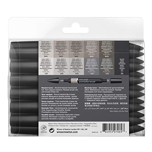 Winsor & Newton - Set de Rotuladores ProMarker Brush, 12 + 1 Unidades, Tonos Neutros