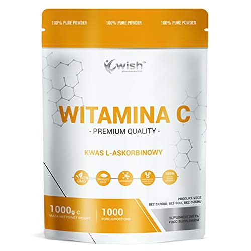Wish Pharmaceutical Vitamina C 1000mg Paquete de 1 x 1000g Ácido Ascórbico Vegetariano Antioxidante Sin OGM Polvo Puro 1000 Porciones