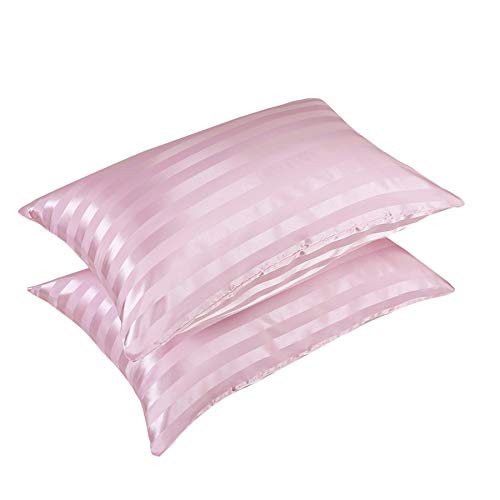 WJDH Fundas de Almohada de Cama: Fundas de Seda y Almohadas faciales de Seda para Evitar Arrugas, Fundas de Almohada de Seda forjada-2pcs 20x30in Tiras de satén de Color Caqui