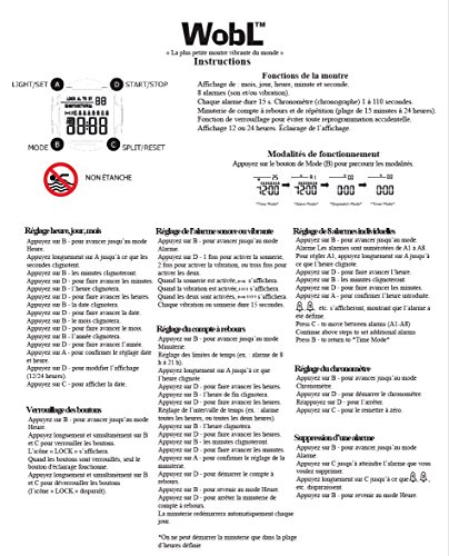 WobL - NEGRO 8 Alarm Reloj Recordatorio Vibratorio