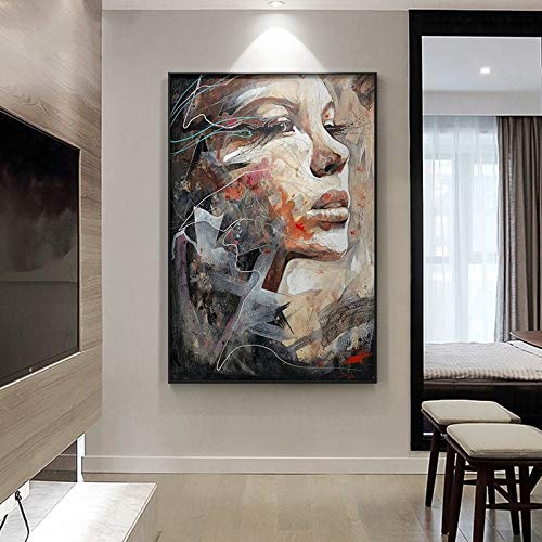 wojinbao Pintura sobre lienzoAbstract Woman Portrait Carteles e Impresiones Girl Wall Art Canvas ngs on The Wall para la decoración del hogar