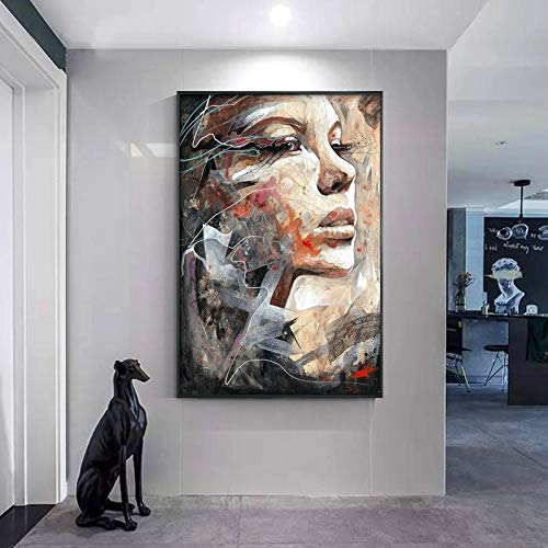 wojinbao Pintura sobre lienzoAbstract Woman Portrait Carteles e Impresiones Girl Wall Art Canvas ngs on The Wall para la decoración del hogar
