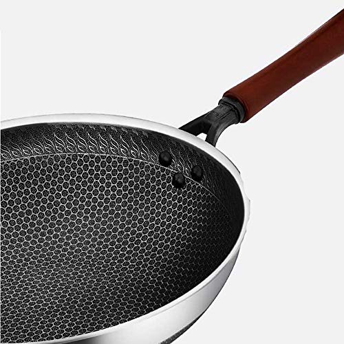 Woks Antiadherente Pan completo de nido de abeja sin revestir menos aceite fumar marihuana sartén Wok para la cocina (Color : Stainless steel, Size : 34x9cm)