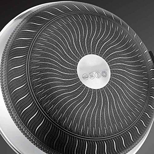 Woks Antiadherente Pan completo de nido de abeja sin revestir menos aceite fumar marihuana sartén Wok para la cocina (Color : Stainless steel, Size : 34x9cm)