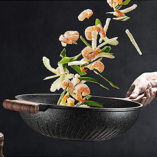 Woks Que no se pegue en una cazuela plana de utensilios de cocina antiadherente no se permite fumar en Wok Maifan Piedra Wok para la cocina (Color : Aluminum, Size : 59x32x10cm)