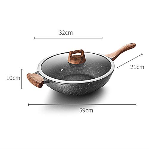 Woks Que no se pegue en una cazuela plana de utensilios de cocina antiadherente no se permite fumar en Wok Maifan Piedra Wok para la cocina (Color : Aluminum, Size : 59x32x10cm)