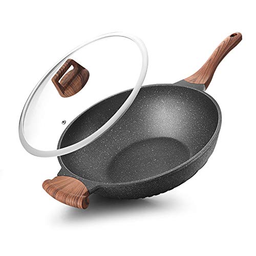 Woks Que no se pegue en una cazuela plana de utensilios de cocina antiadherente no se permite fumar en Wok Maifan Piedra Wok para la cocina (Color : Aluminum, Size : 59x32x10cm)